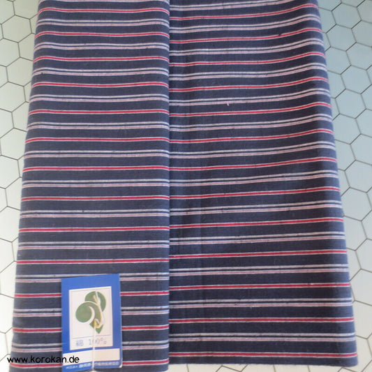 japanischer dunkelblau rote Streifen Kimono Arbeitsmantel Boro Baumwollstoff, dick