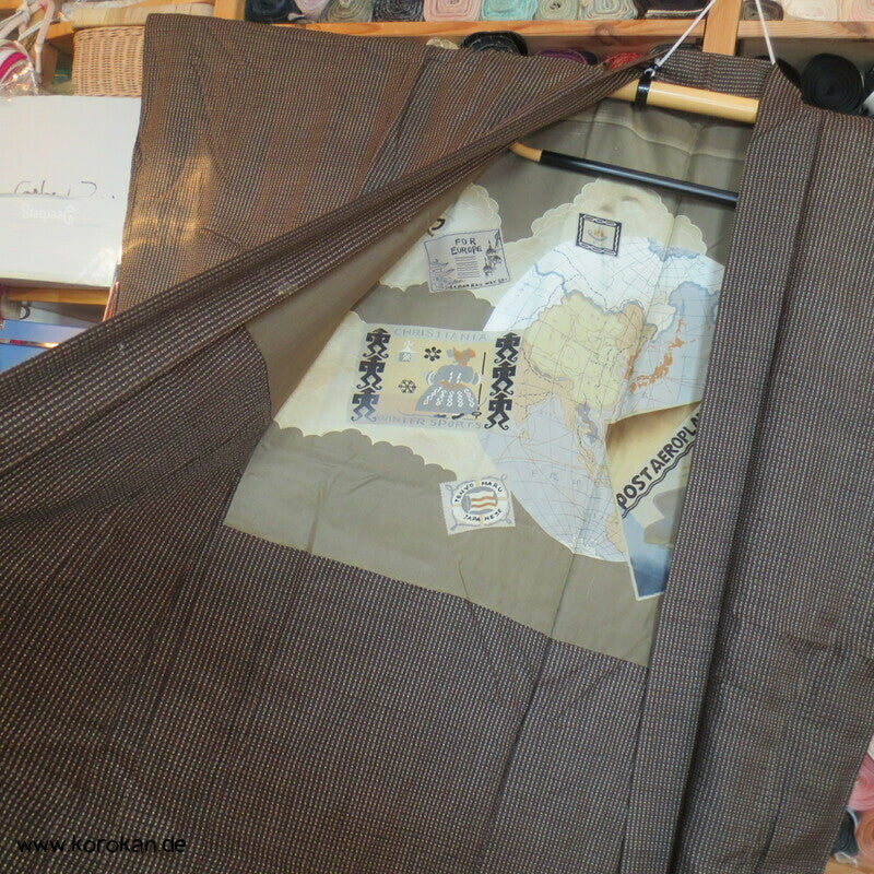 Manchuko Karte Futter Haori Kimono Jacke, Tsumugi Seide