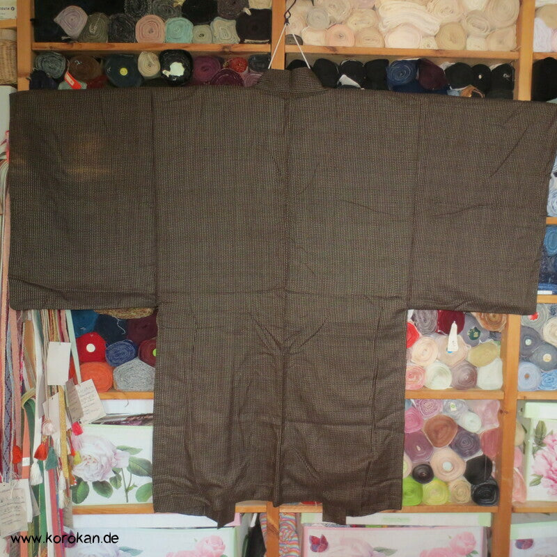 Manchuko Karte Futter Haori Kimono Jacke, Tsumugi Seide