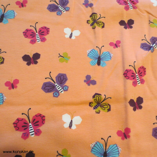 Baumwolljersey Schmetterlinge auf apricot