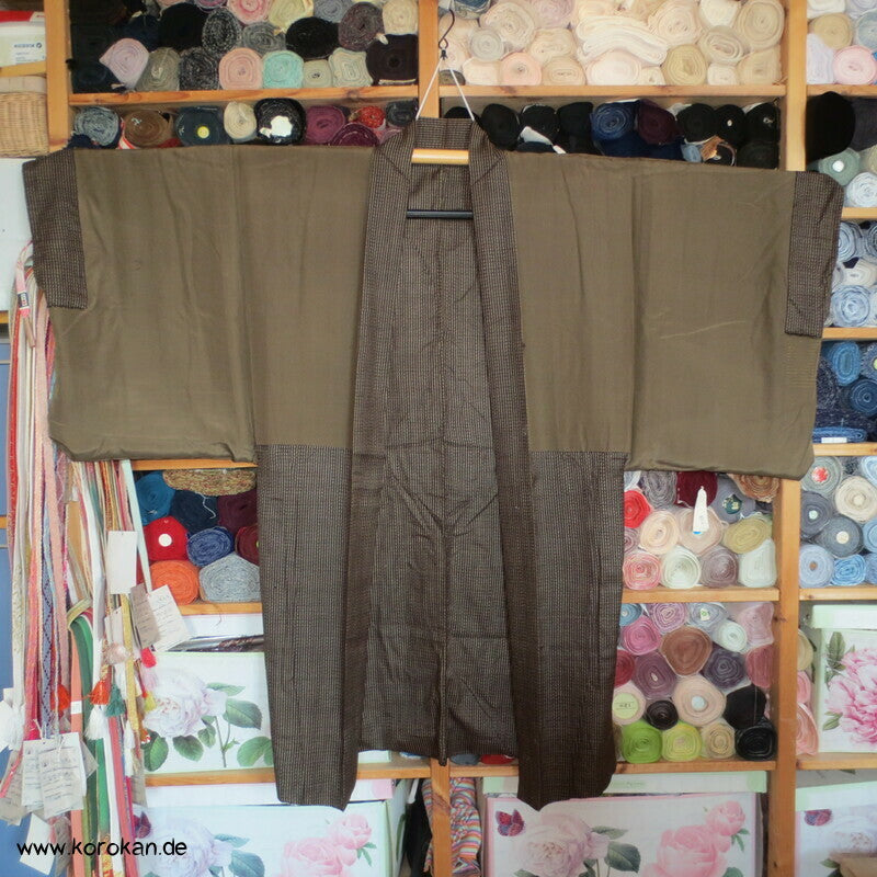 Manchuko Karte Futter Haori Kimono Jacke, Tsumugi Seide