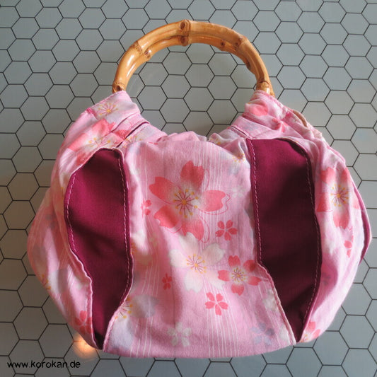 Kimono Stoff Handtasche mit Bambushenkeln