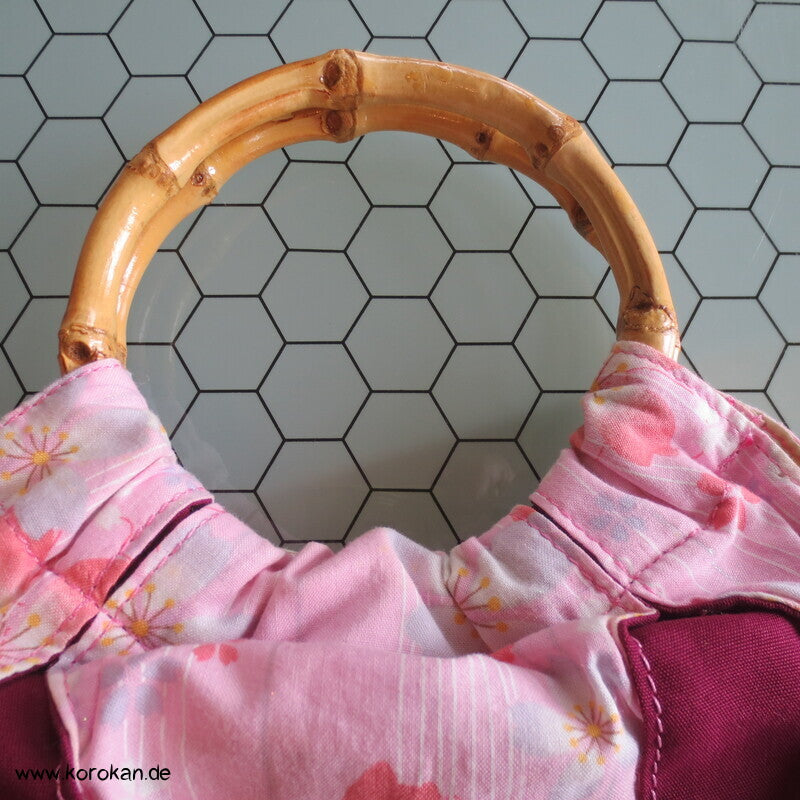 Kimono Stoff Handtasche mit Bambushenkeln