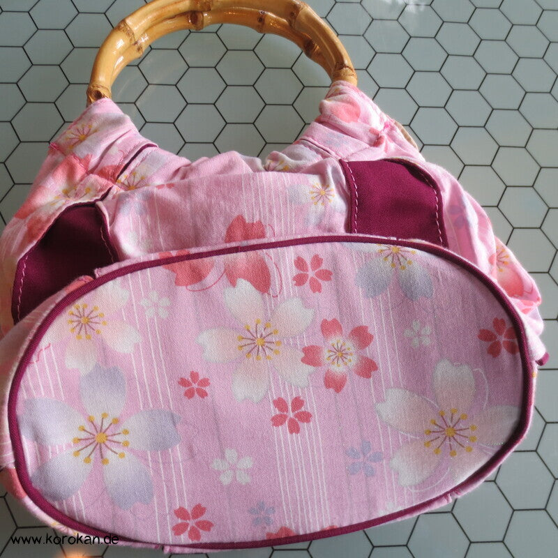 Kimono Stoff Handtasche mit Bambushenkeln