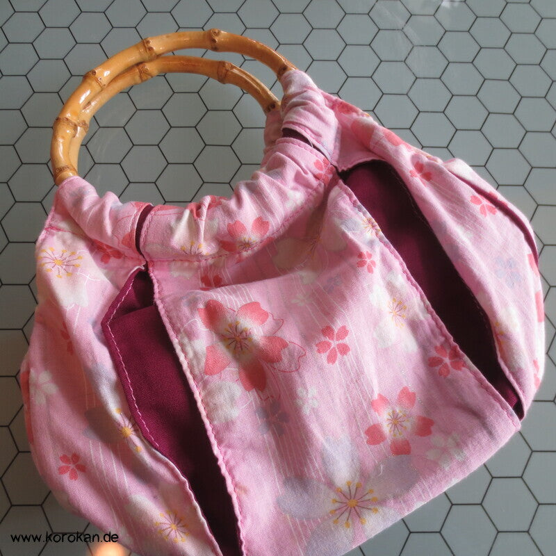 Kimono Stoff Handtasche mit Bambushenkeln