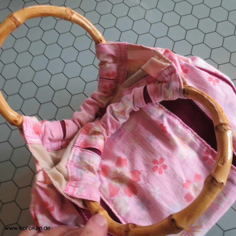 Kimono Stoff Handtasche mit Bambushenkeln