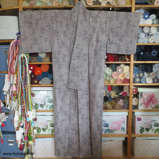Bambus Kasuri hellgrau schwarz Tsumugi Kimono