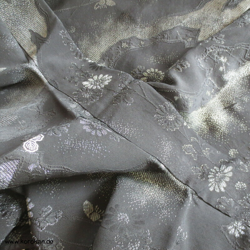 silberne Blüten Matelassè Haori (Abend - ) Jacke, mit Himo