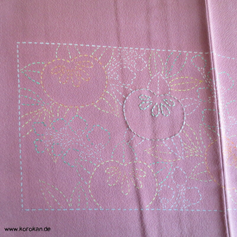 Sashiko Motive teilbestickter Tsukesage Kimono Seidencrepe