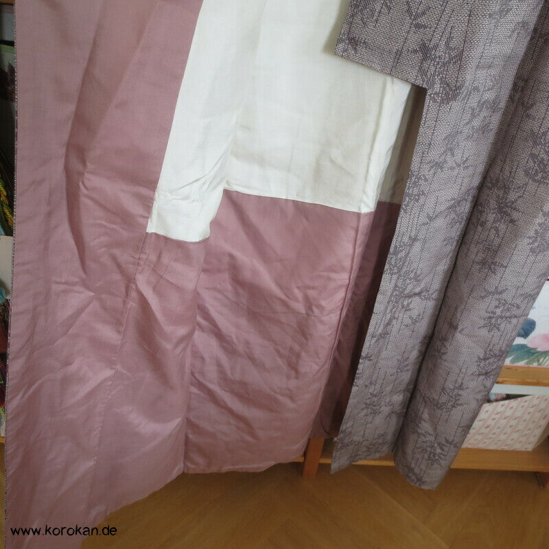 Bambus Kasuri hellgrau schwarz Tsumugi Kimono