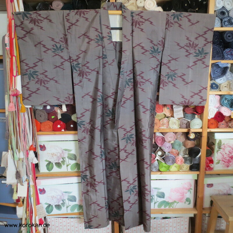 Art Deco Matsukawabishi und Bambus Hitoe Meisen Seiden Kimono