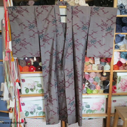 Art Deco Matsukawabishi und Bambus Hitoe Meisen Seiden Kimono