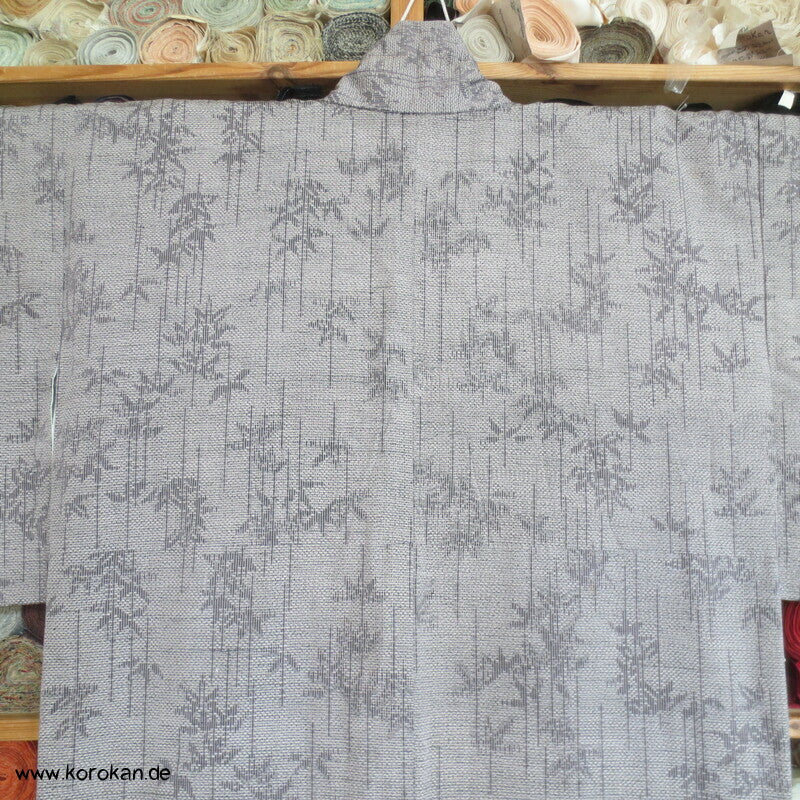 Bambus Kasuri hellgrau schwarz Tsumugi Kimono