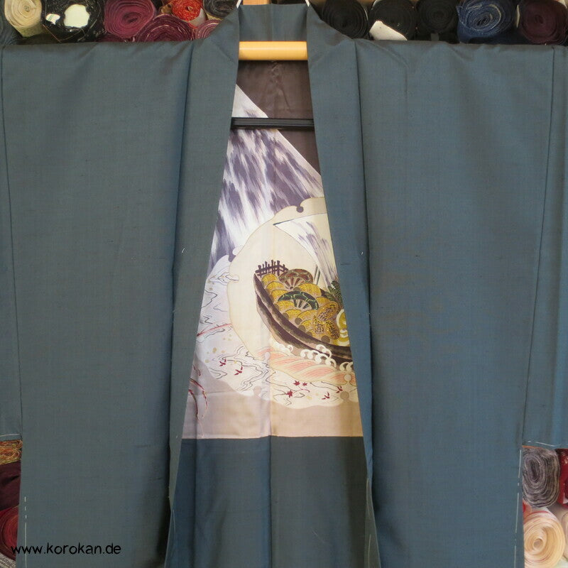 Schatzschiff, Ebi, Fuji San Futter - Haori Jacke glänzende Wildseide