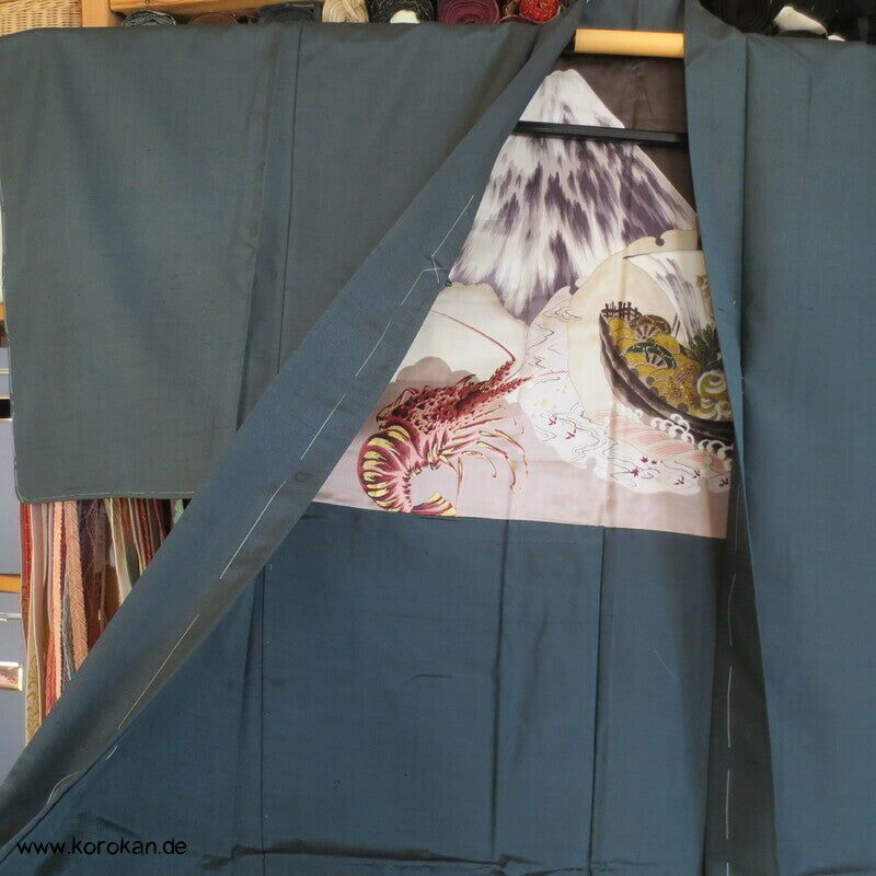 Schatzschiff, Ebi, Fuji San Futter - Haori Jacke glänzende Wildseide