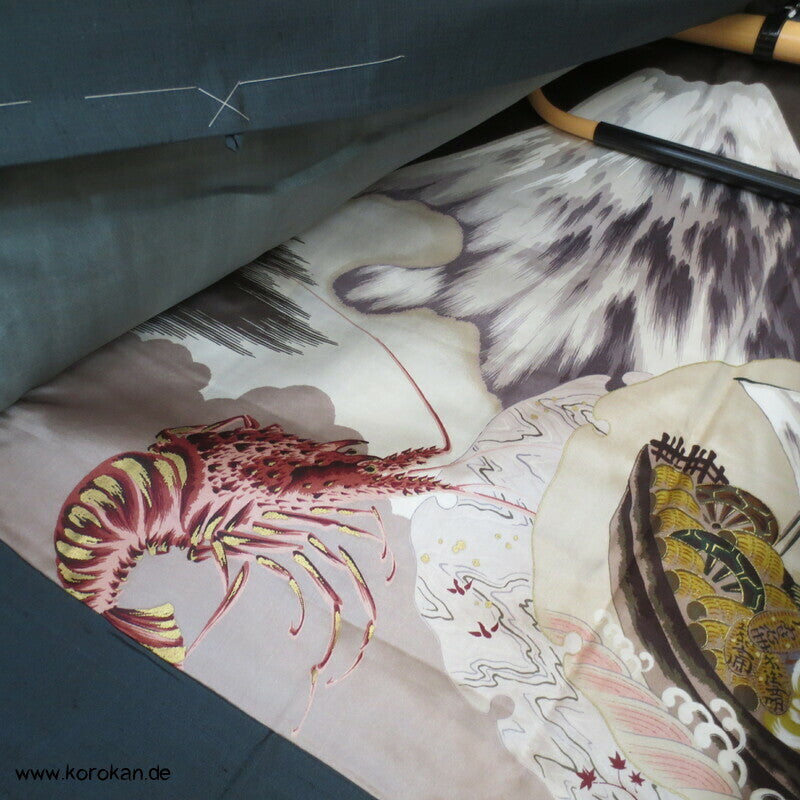 Schatzschiff, Ebi, Fuji San Futter - Haori Jacke glänzende Wildseide