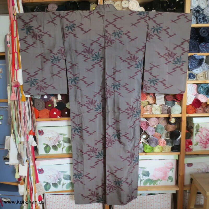Art Deco Matsukawabishi und Bambus Hitoe Meisen Seiden Kimono