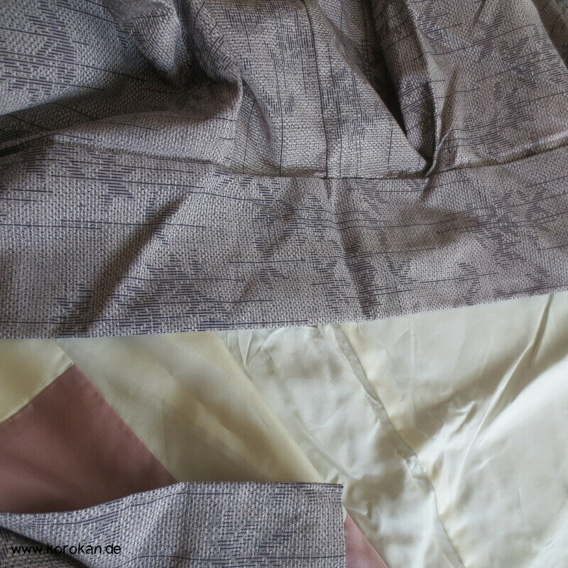 Bambus Kasuri hellgrau schwarz Tsumugi Kimono