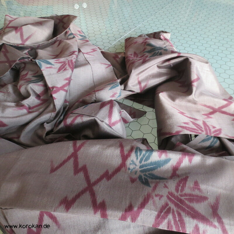 Art Deco Matsukawabishi und Bambus Hitoe Meisen Seiden Kimono