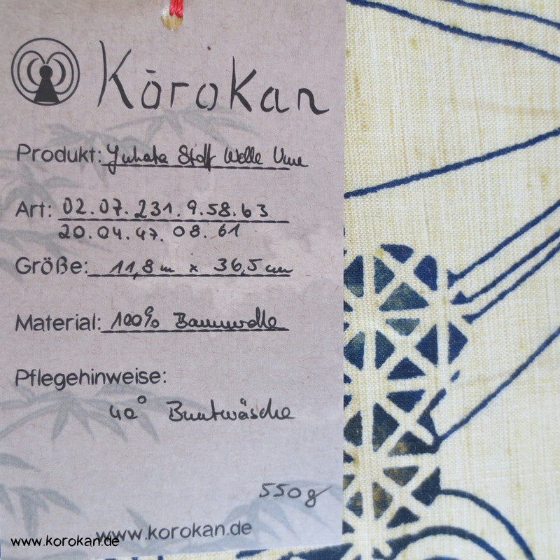 Wellen Blüten indigo, rot Yukata Stoff - antik