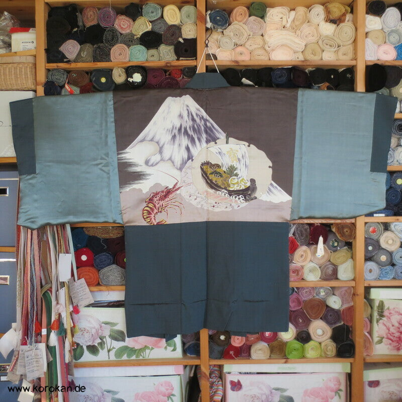 Schatzschiff, Ebi, Fuji San Futter - Haori Jacke glänzende Wildseide