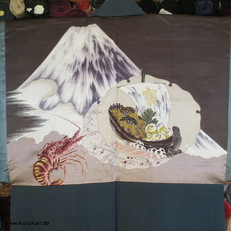 Schatzschiff, Ebi, Fuji San Futter - Haori Jacke glänzende Wildseide