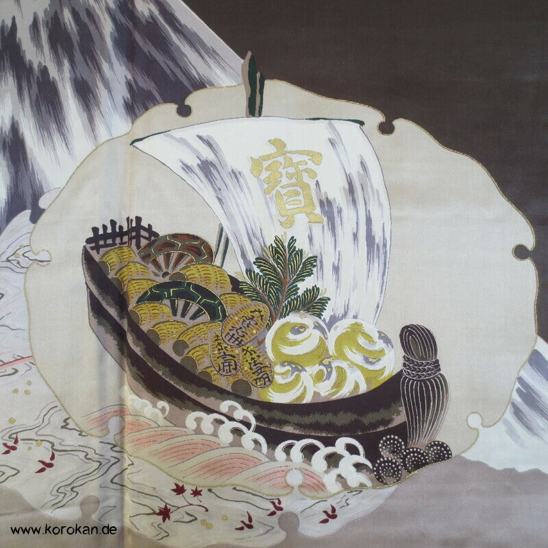 Schatzschiff, Ebi, Fuji San Futter - Haori Jacke glänzende Wildseide