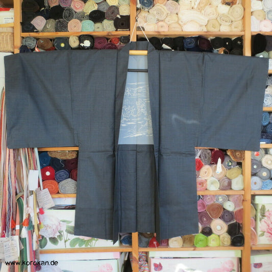 Chuga Giga Manga Futter - Haori Jacke blauer Seiden Tsumugi