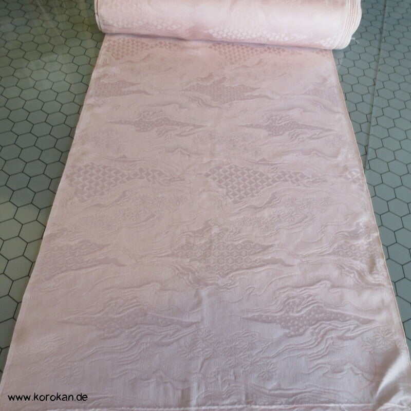 zartrosa Kimono Rinzu Seiden Damast mit Hakkake Futter - Tanmono +