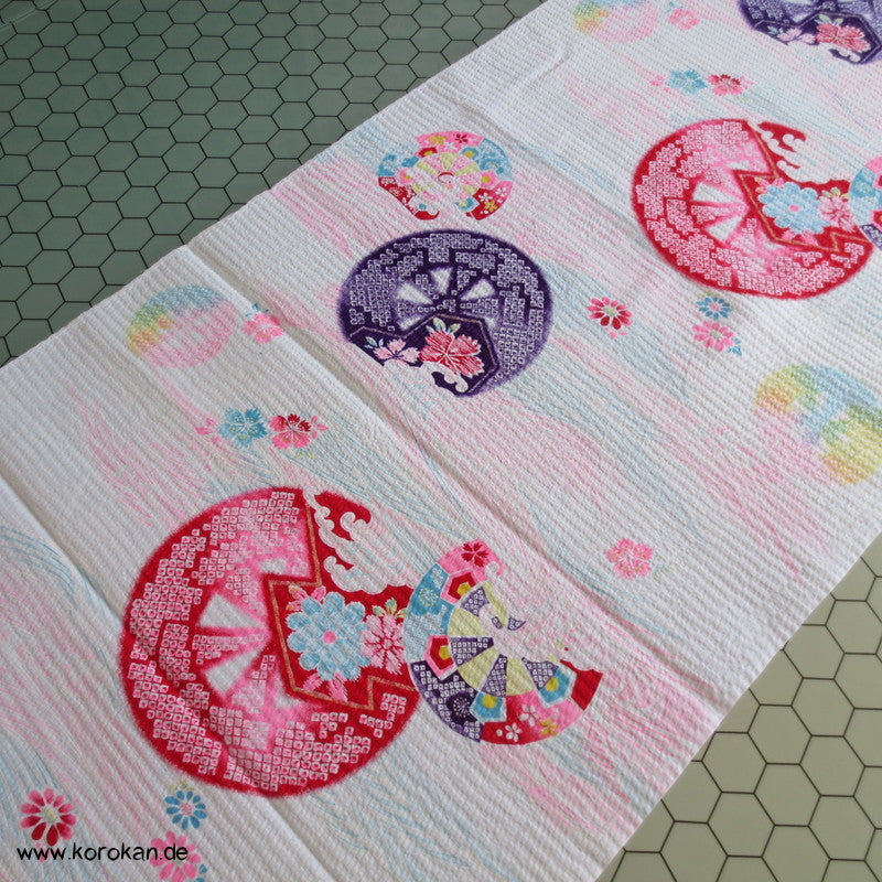 Genji Wasserräder, Blüten Yukata Baumwoll Seersucker