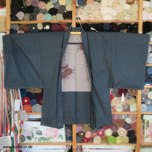 blauer Tsumugi Kasuri Seiden Haori, Langustendruck Futter
