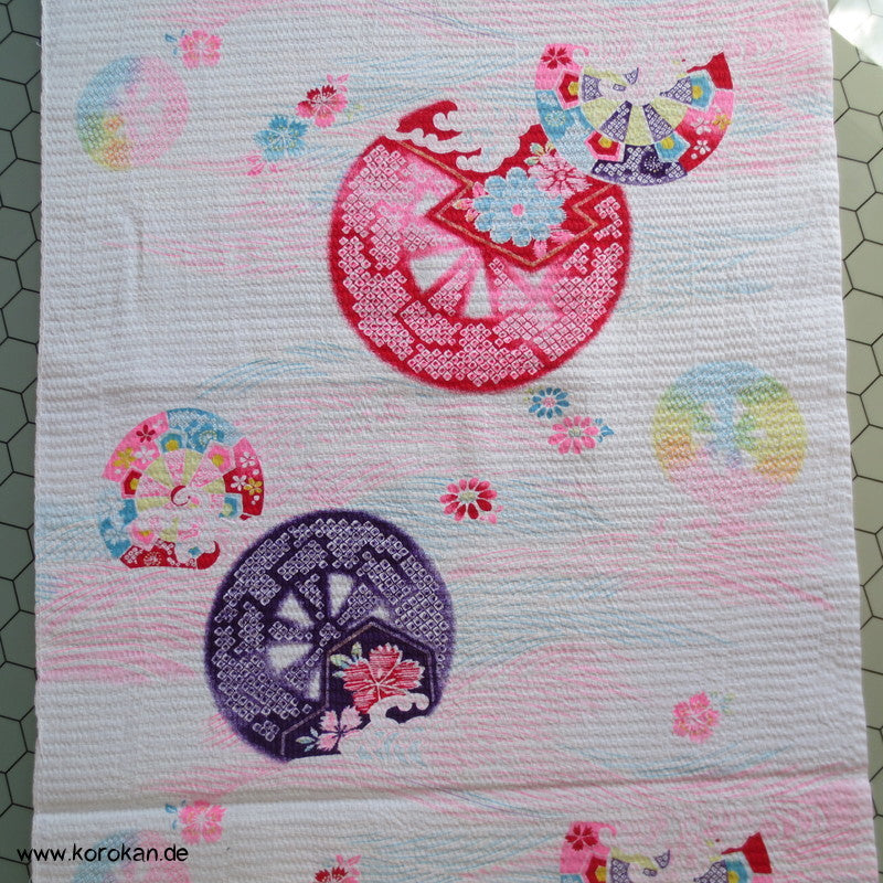 Genji Wasserräder, Blüten Yukata Baumwoll Seersucker