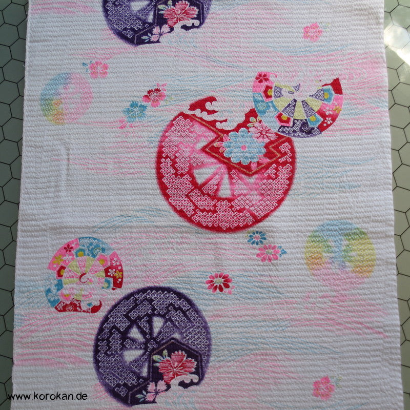 Genji Wasserräder, Blüten Yukata Baumwoll Seersucker