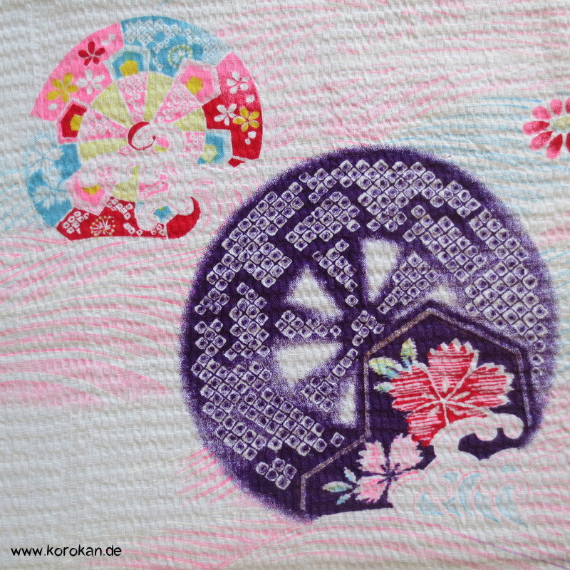 Genji Wasserräder, Blüten Yukata Baumwoll Seersucker
