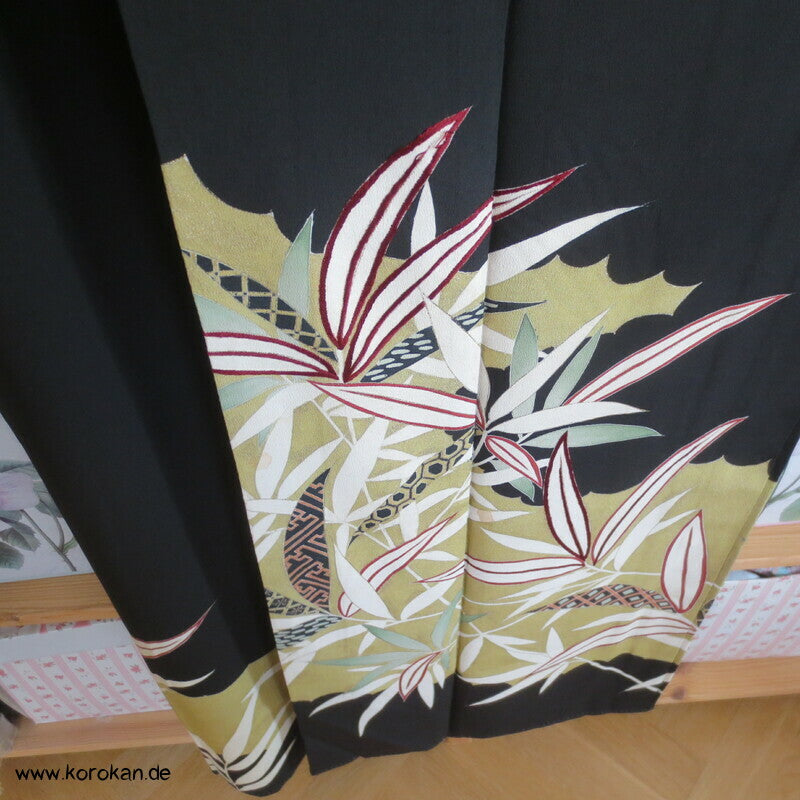 Bambusgräsersaum Tomesode Kimono Seidencrepe