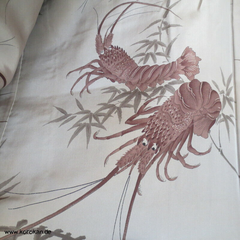 blauer Tsumugi Kasuri Seiden Haori, Langustendruck Futter