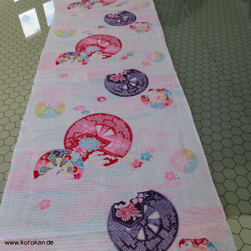 Genji Wasserräder, Blüten Yukata Baumwoll Seersucker