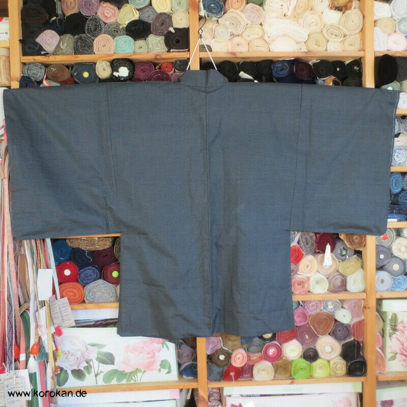 blauer Tsumugi Kasuri Seiden Haori, Langustendruck Futter