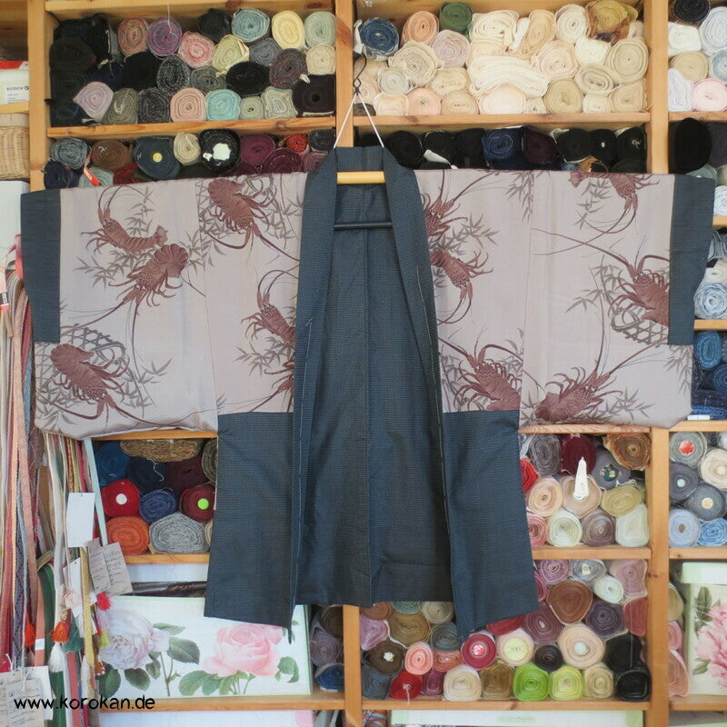 blauer Tsumugi Kasuri Seiden Haori, Langustendruck Futter