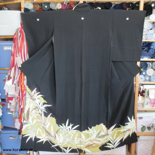 Bambusgräsersaum Tomesode Kimono Seidencrepe
