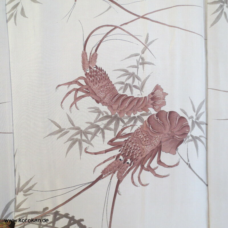 blauer Tsumugi Kasuri Seiden Haori, Langustendruck Futter