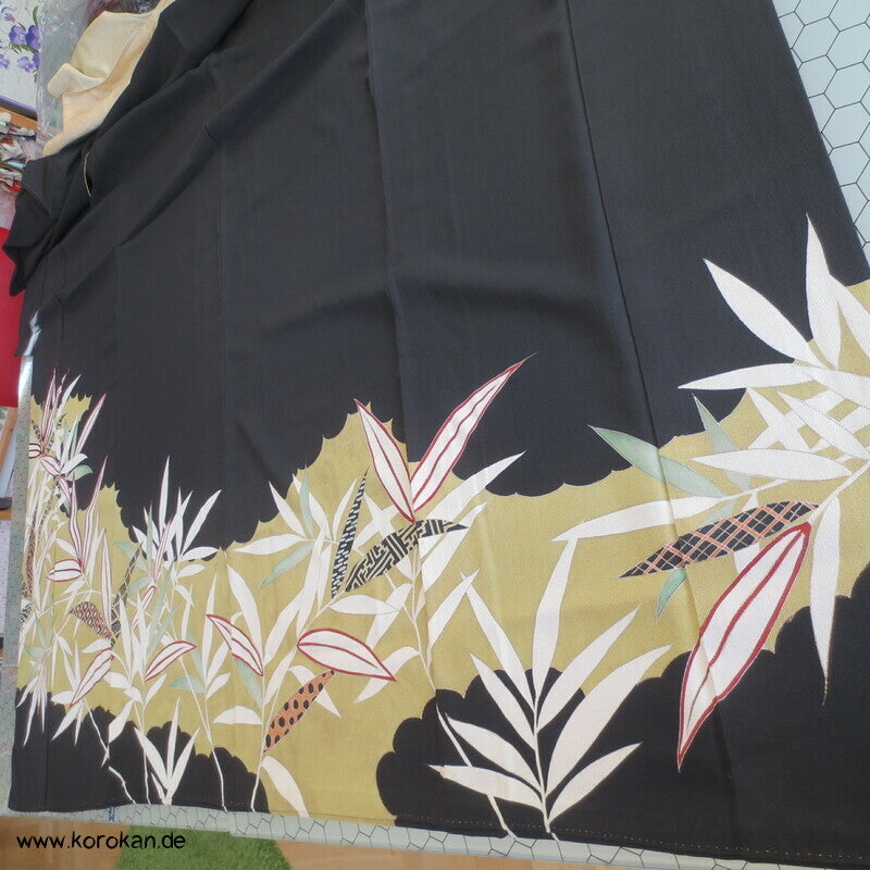 Bambusgräsersaum Tomesode Kimono Seidencrepe