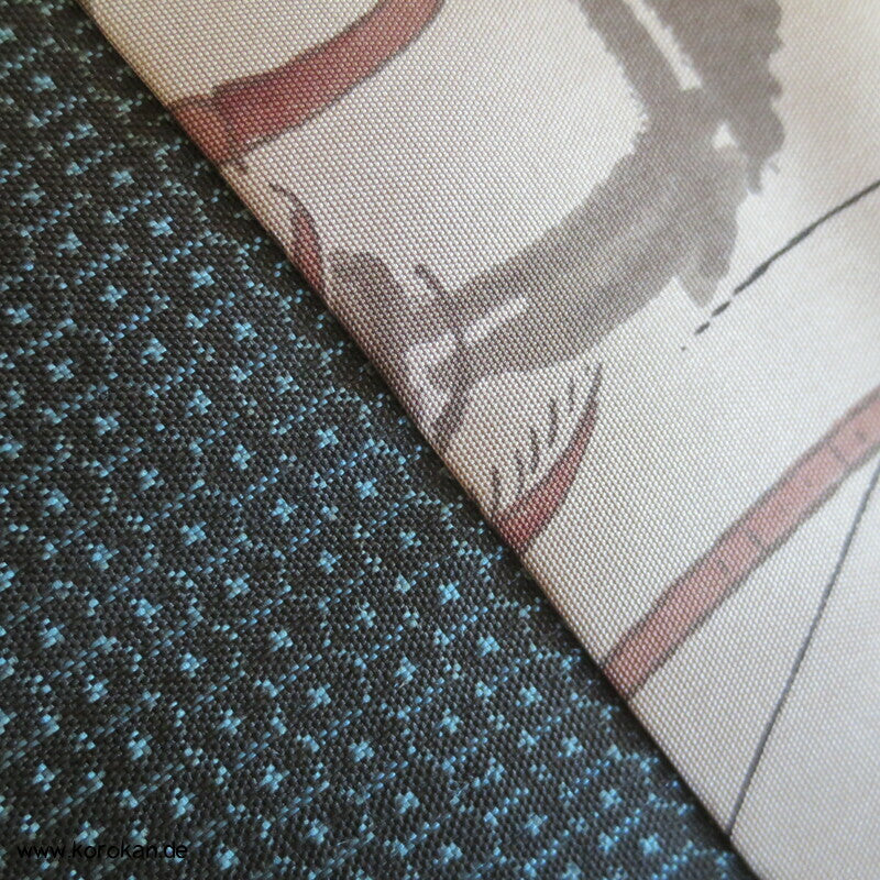 blauer Tsumugi Kasuri Seiden Haori, Langustendruck Futter
