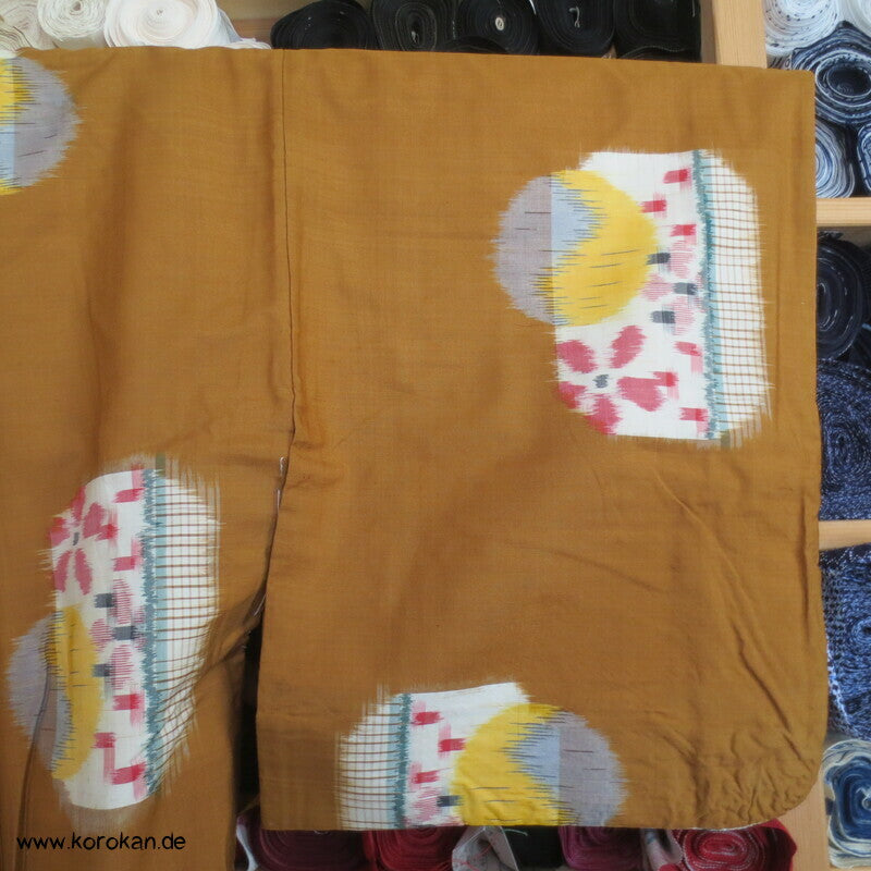 Japan Art Deco abstrakte Muster auf curry Meisen Seiden Kimono