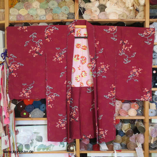 Shochikubai auf weinrot Haori Kimono Jacke