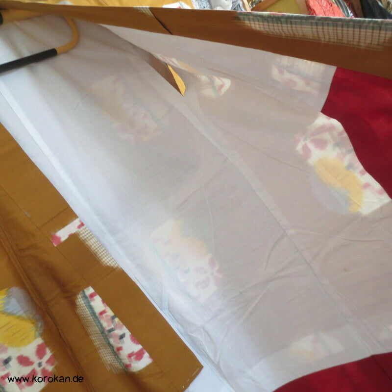 Japan Art Deco abstrakte Muster auf curry Meisen Seiden Kimono