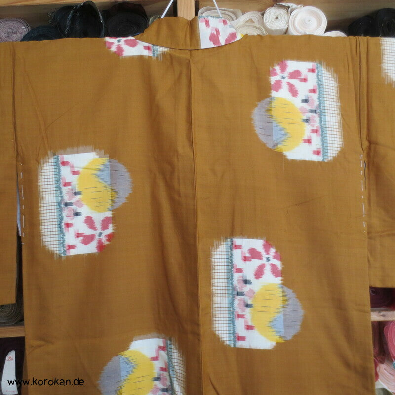 Japan Art Deco abstrakte Muster auf curry Meisen Seiden Kimono
