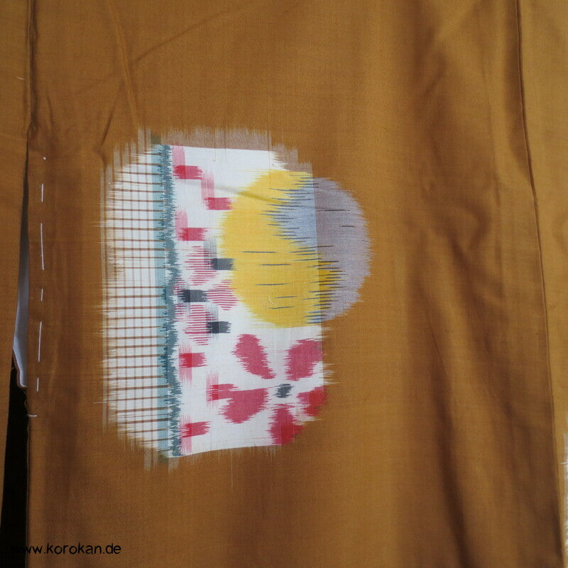 Japan Art Deco abstrakte Muster auf curry Meisen Seiden Kimono