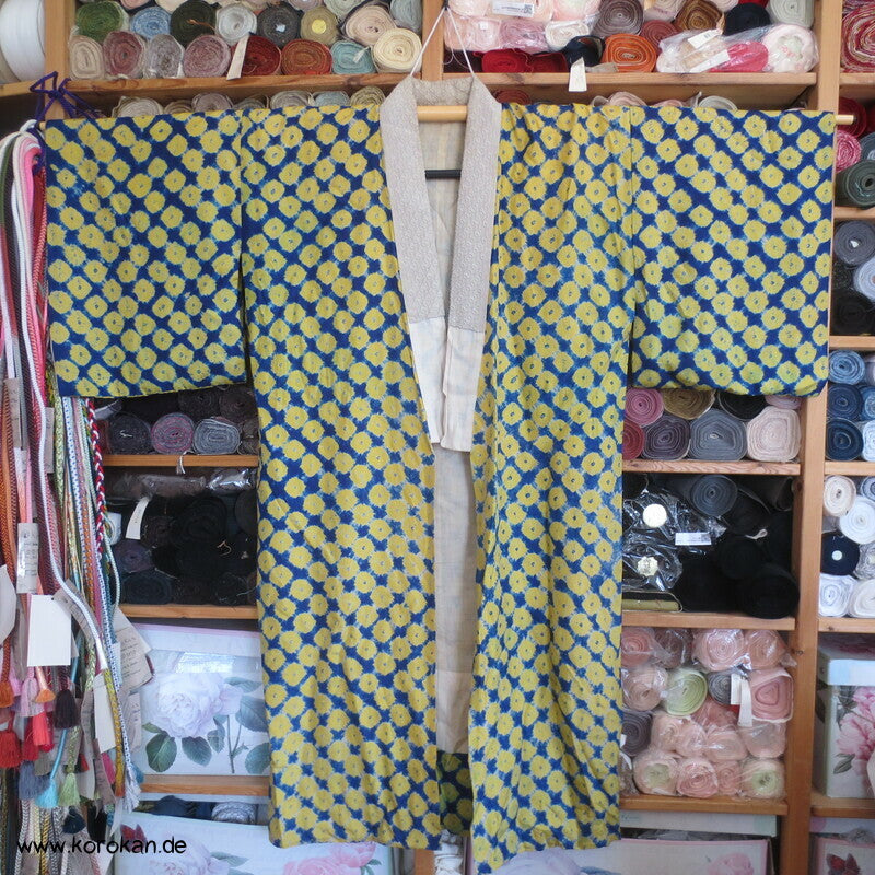 antiker Shibori Punkte Seide Juban Kimono  - nur Material