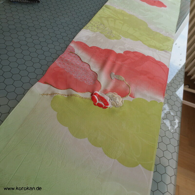 Fächer Rinzu Damast Seide, Stickerei, Furisode Stoffstücke